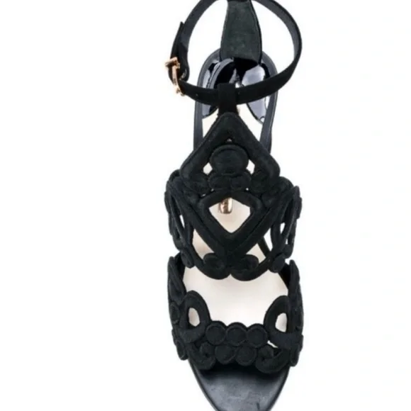 Sophia Webster Black Embroidery Block Heels/Sandals - Picture 9 of 13